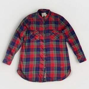 Plaid Long Sleeve Button Down Tunic Shirt Womens 14 Red Blue LOGG by H&M Holiday